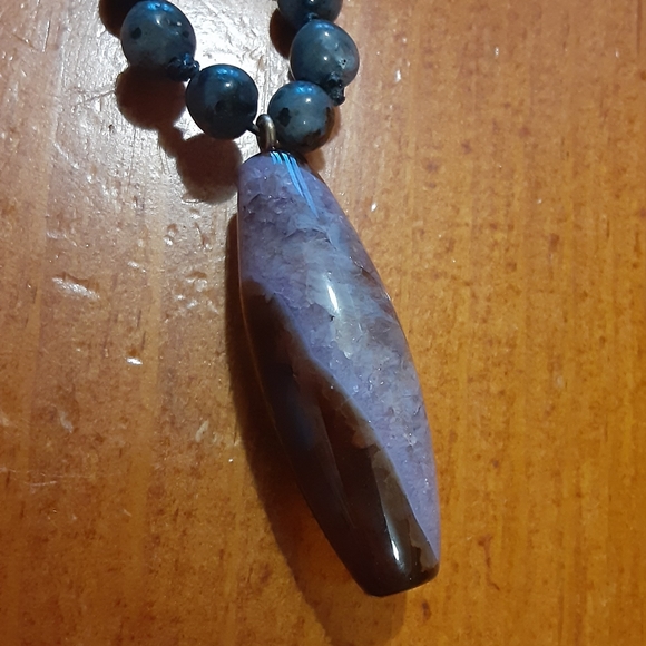 BEAUTIFUL- Handmade Charoite, Larvikite, Rainbow Titanium, Agate, Hemp Necklace - Picture 3 of 5